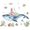 Cartoon Ocean Whale Wall Stickers Underwater Creatures Coral Lighthouse Whale Bathroom Bedroom Home Decoration Wall Stickers