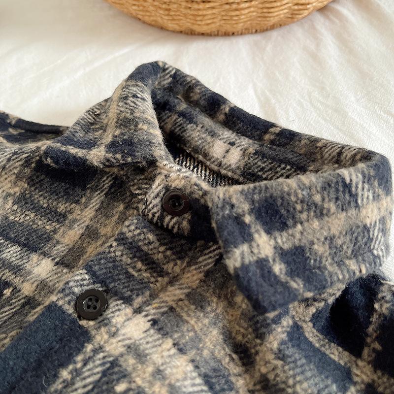 Boys Autumn Winter Thickened Brushed Plaid Shirt Korean Trendy Children Long Sleeve Top Jacket