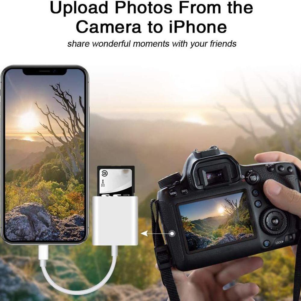 2 In 1 Lightning to SD/TF Card Reader Fast Data Transfer Compatible with Ios, No App Required