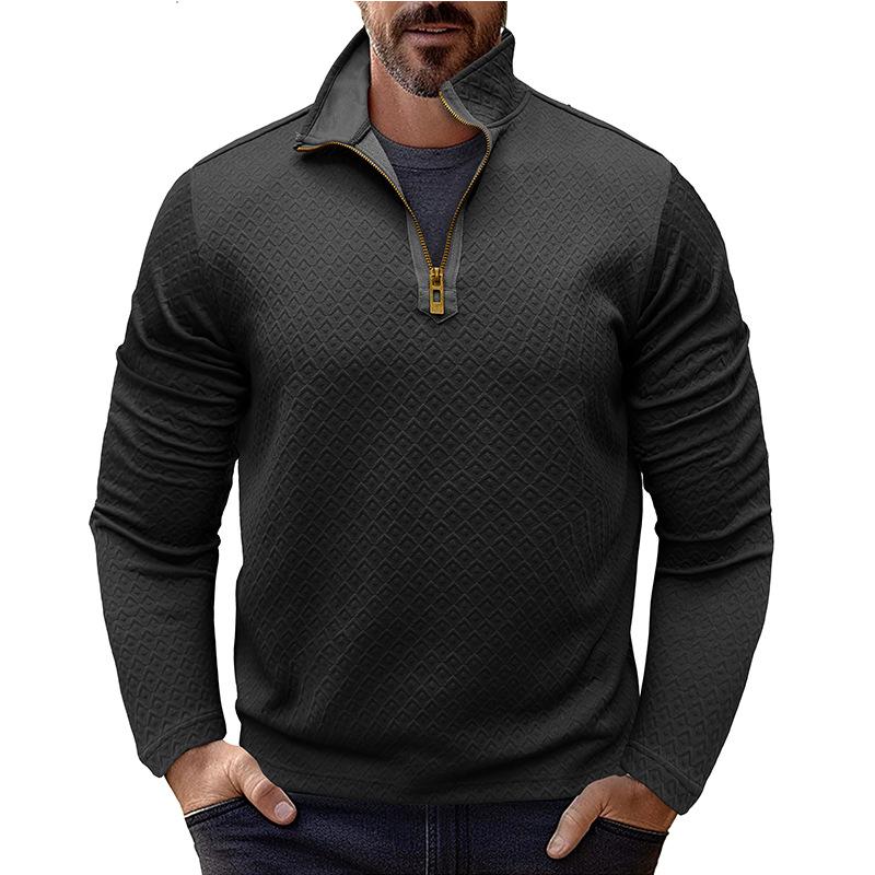 New Men's Long-sleeved Stand-collar Sweatshirt Loose and Versatile Zipper Henry Casual Fashion Top