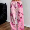 Women's Plus Size Pink Butterfly Print Wide Leg Yoga Sweatpants Abdominal Control Fitness Pants
