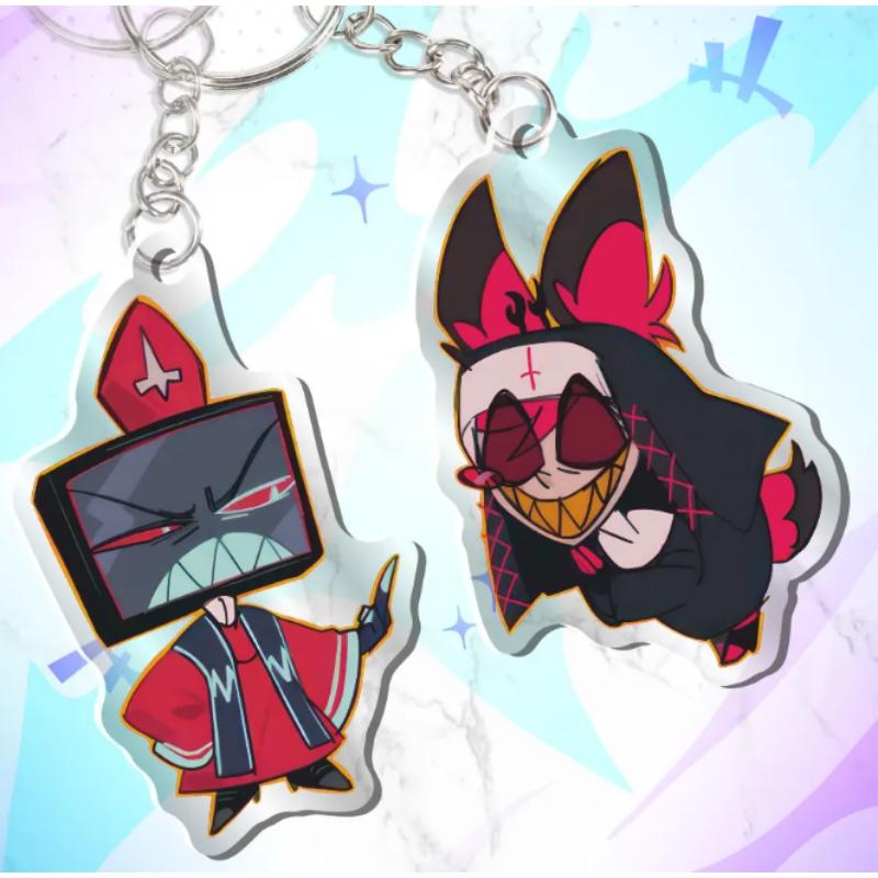 Acrylic Key Buckle for Alastor Lucifer Charlie Vox Adam The Exorcist Anime Cartoons Acrylic Key Chain Student Backpack Pendant