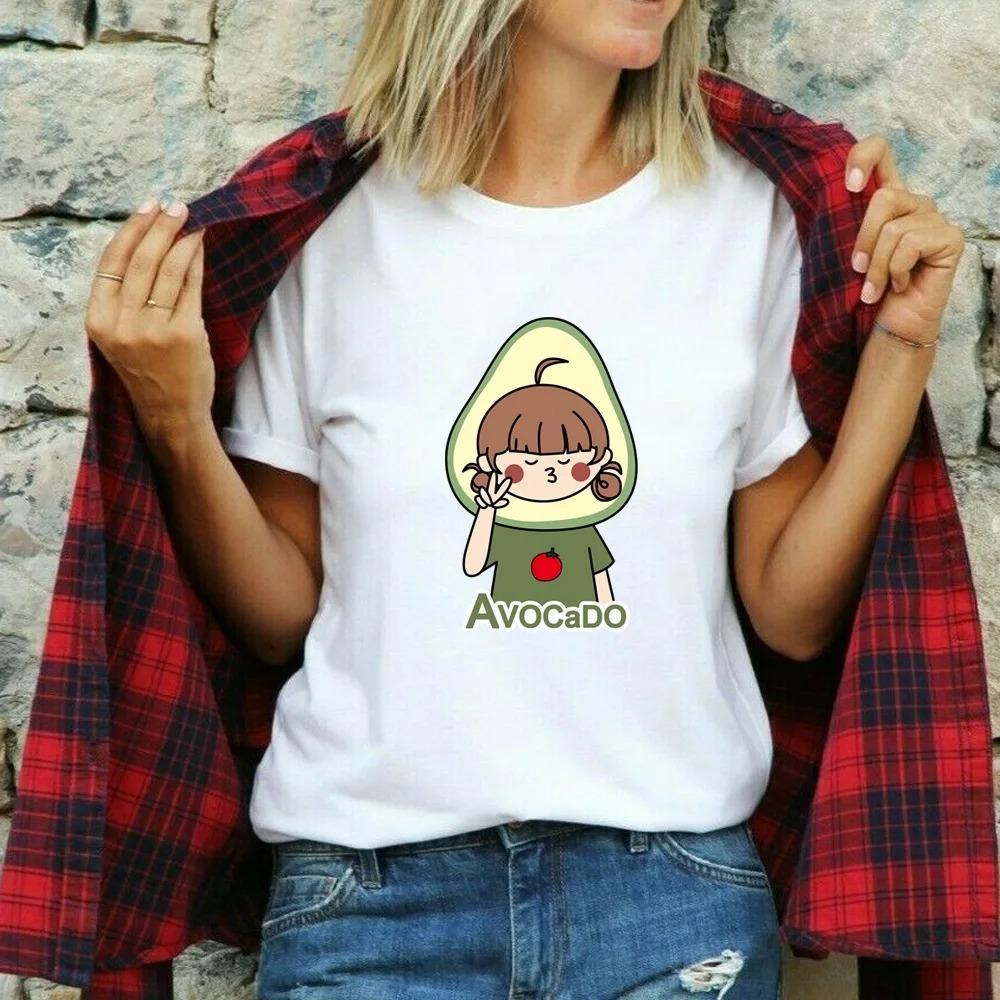 Cute Avocado Printed T-Shirt Short Sleeve Neck Fashion Casual Sport Aesthetic Gothic Clothes Summer Graphic Women'S T Shirt Gift