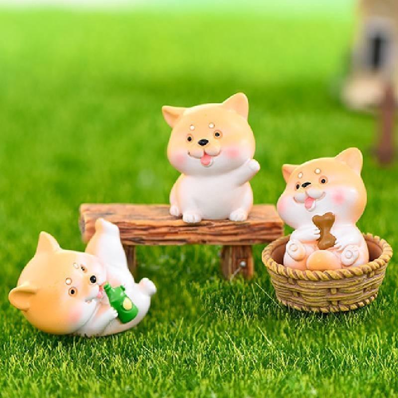 Dog Puppy Akita Resin Mini Figurine Micro Landscape Model Car Home Decor Gift