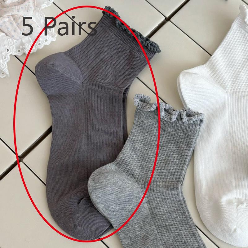 

5 пар женских летних тонких носков-трубочек Lovely Month Wood Ear 5 Pairs серый