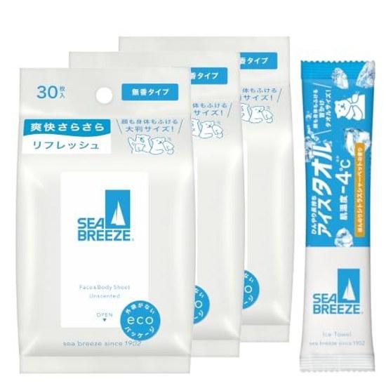 SEA BREEZE Face Body Sheet Unscented 30 sheets x 3 packs + sample