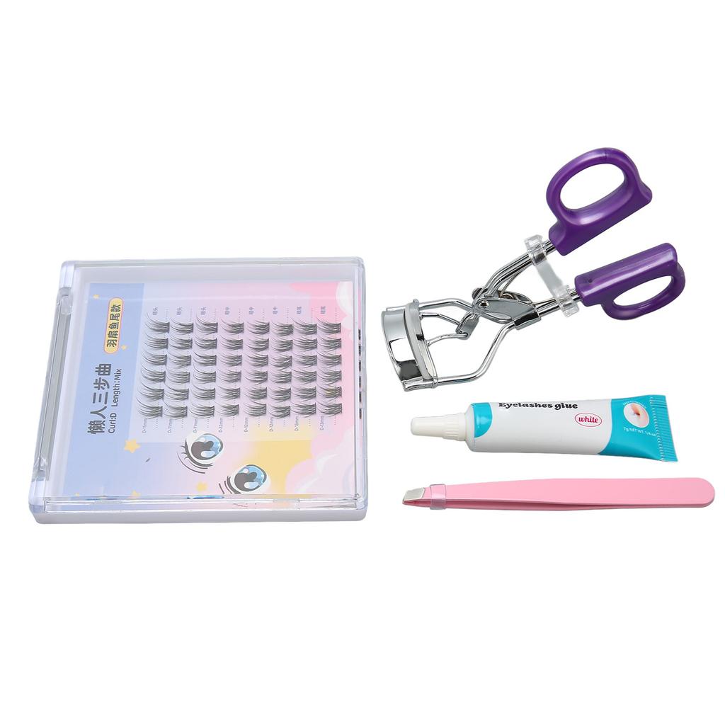 Individual False Eyelashes Kit Professional Cluster Lashes Tweezers Eyelash Extension Glue Curler Set