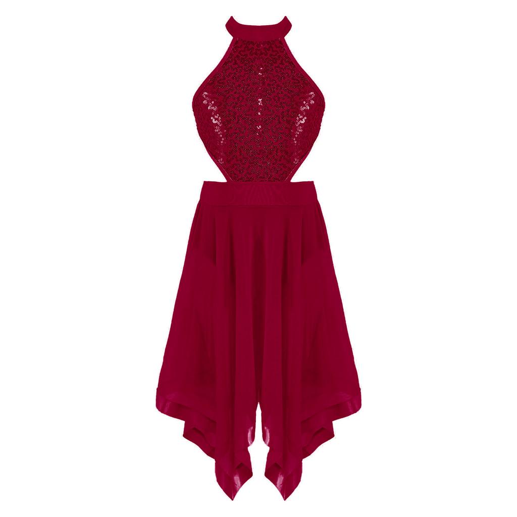 Kinder Mädchen Kleid Tanzkostüm Schleier Unregelmäßiger Saum Ärmellos Rückenfrei Trikot Kleid