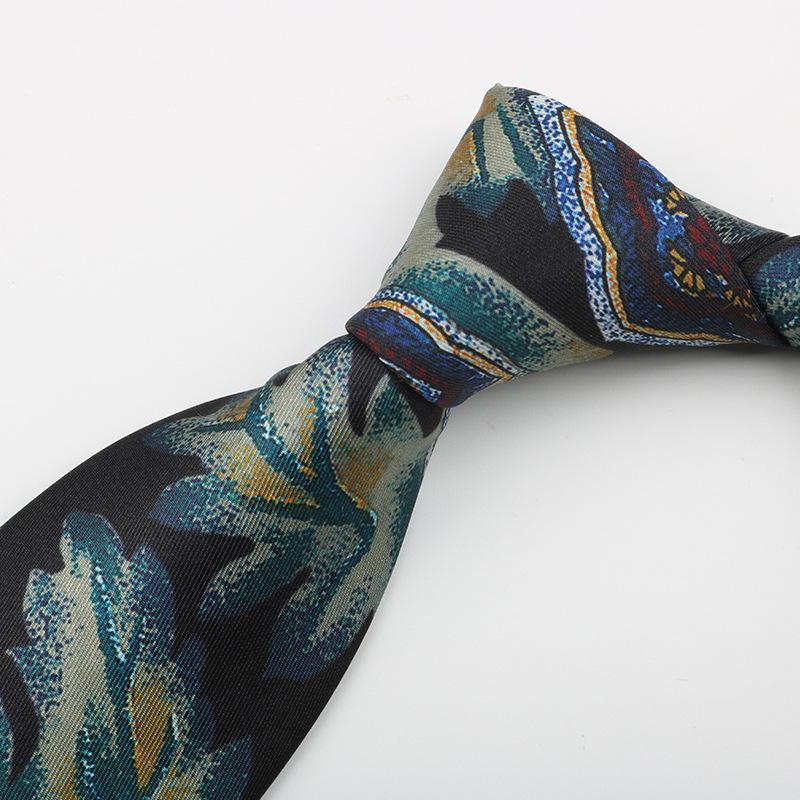 Men'S Printed Tie, Pattern Retro Gentleman'S Suit Shirt Width 9Cm Silk Soft Long Hand-Typed