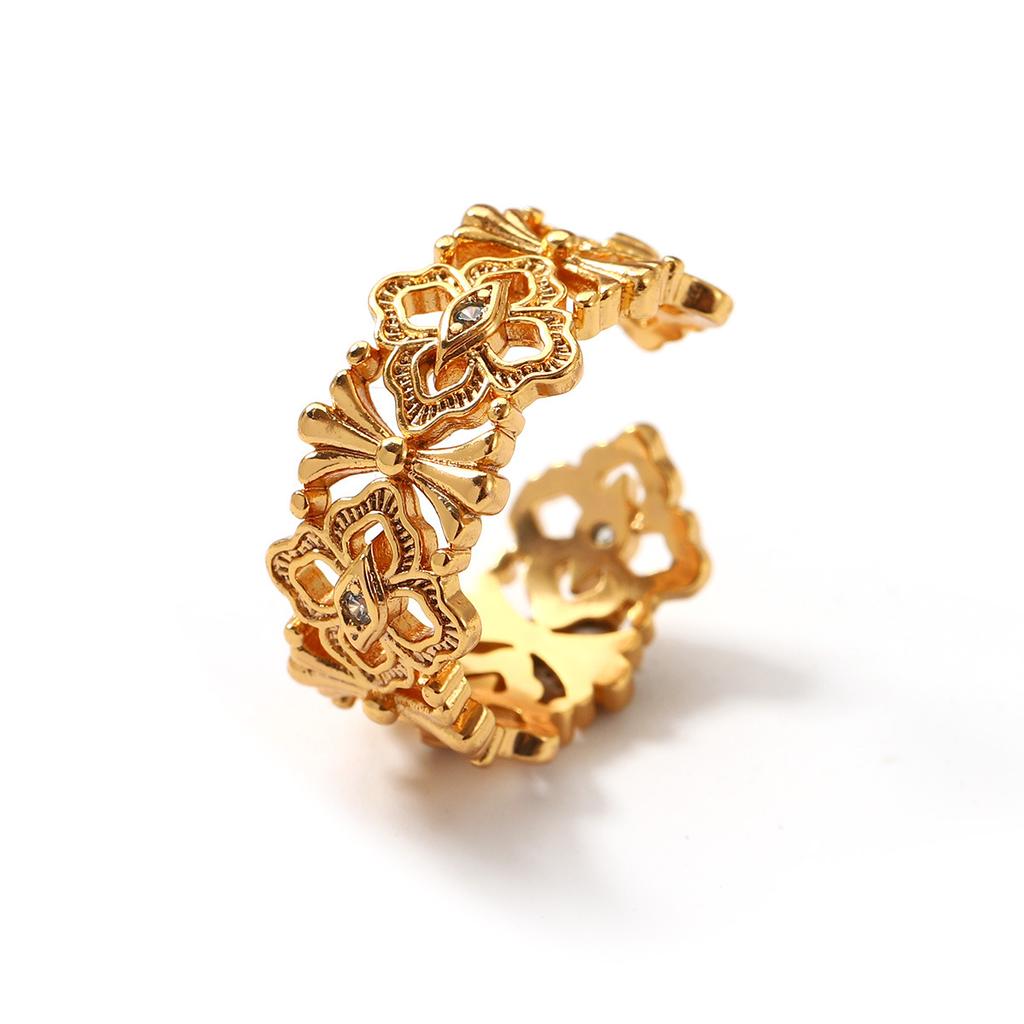 Hollow engraved ring, cross open ring, light luxury, simple and advanced sense, personalized female classical retro ring jewelry