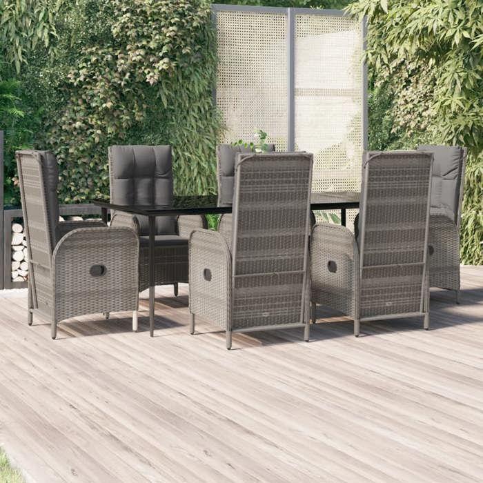 VidaXL Mobilier à dîner de jardin et coussins 7 pcs Noir et gris Rotin 3185183