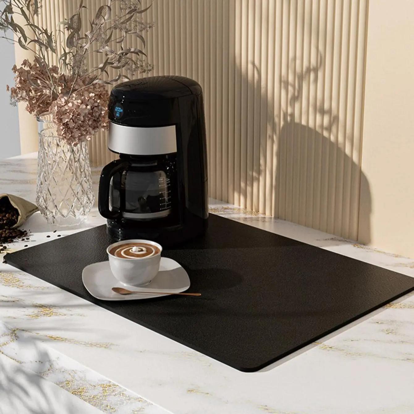 

1pc-Pu Leather Countertop Draining Mat Kitchen Bar Drain Pads Absorb Water And Dry Quickly For Washstand Bathroom Floor Mats