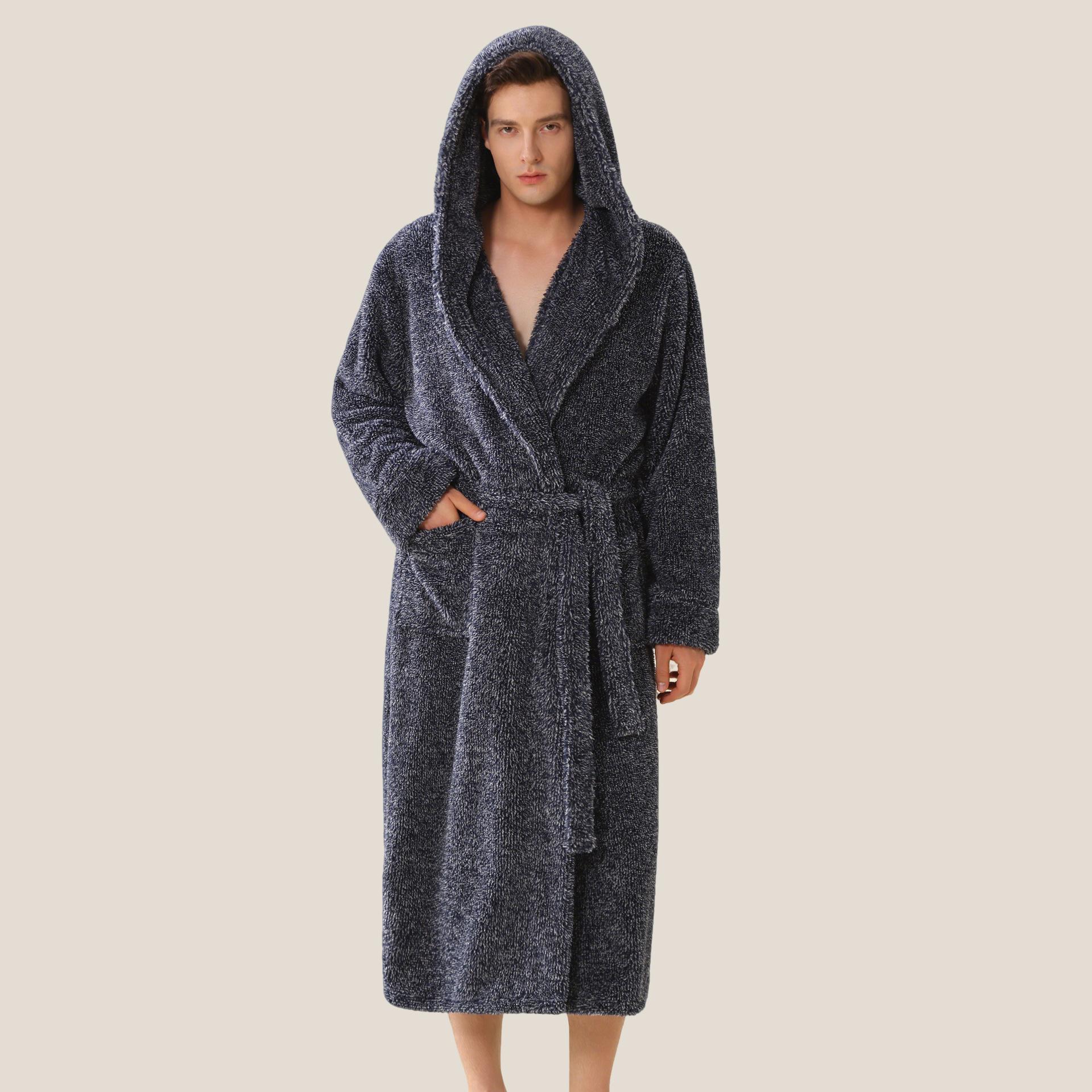 

Зимний халат с капюшоном для мужчин, плюшевый длинный банный халат с капюшоном, уютный теплый халат, пушистый спа-халат с карманами, мужской домашний халат, пушистый флисовый халат XL