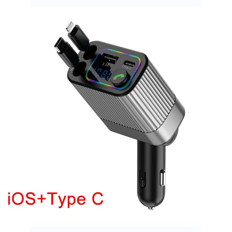 Nabíječka do auta 4 v 1 Bluetooth Multifunkční nabíječka Pohodlné použití Nabíjecí adaptér Type-C s digitálním displejem s výsuvným kabelem Pro iPhone