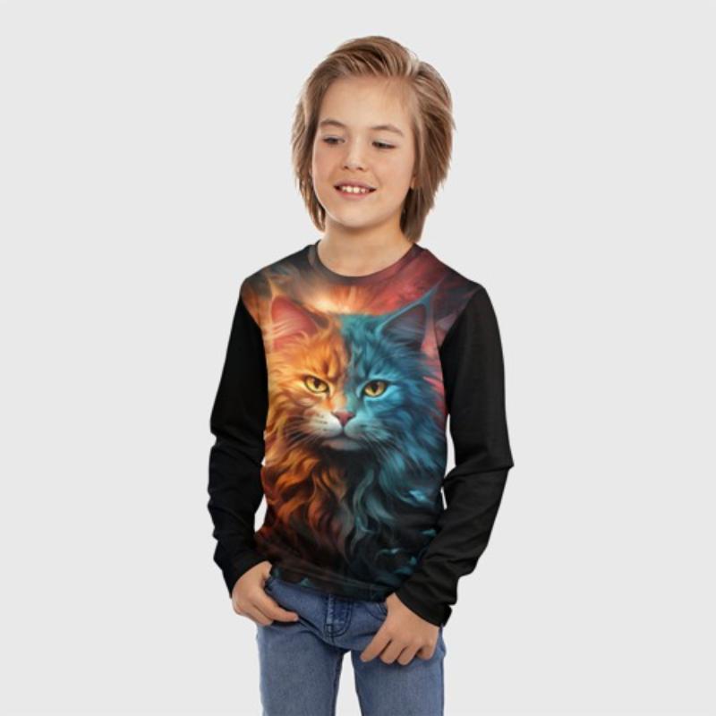 

Children s Cartoon Cat Print Cute T-shirts Boys Long Sleeved Fashionable Soft Comfortable Top 170