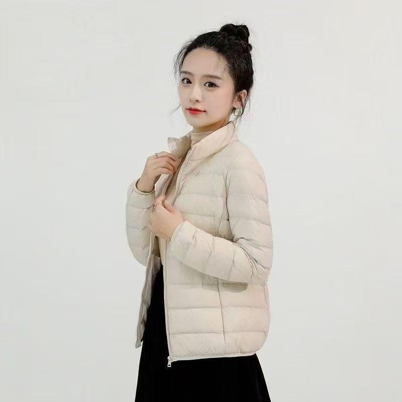 Double-layer fabric Lightweight women's hooded stand-up collar Winter duck down jacket Slim fit