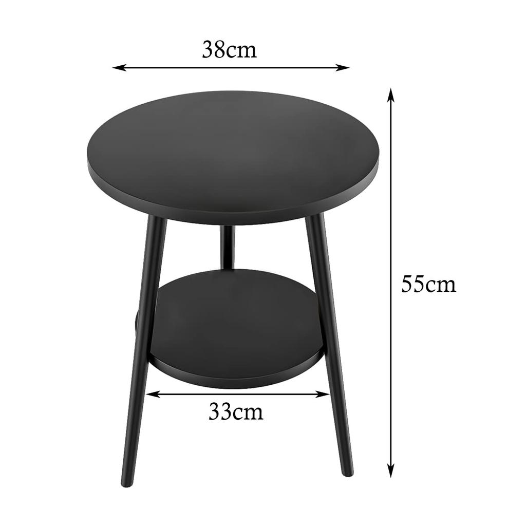 Side Table, Bedside Table, Living Room Side Table with Shelf, Storage, Round, Slim, Scandinavian Style (Black, 38*38*55cm)