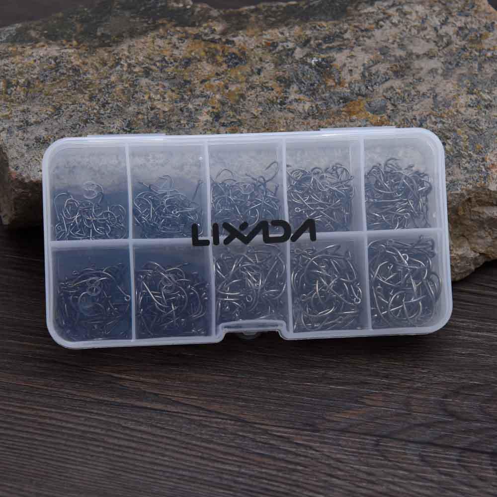 500pcs Carbon Steel Fishing Hooks 3# -12# 10 Sizes Fish Hooks with Hole Fishing Tackle Box