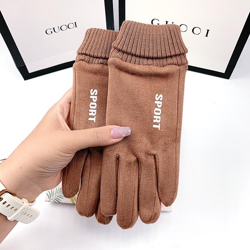 Suede Gloves, Men's Autumn and Winter Outdoor Warmth Touch Screen Velvet Thin Cycling Motorcycle Cotton Gloves