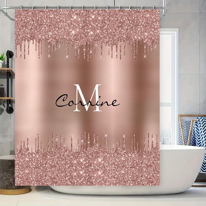 

Pink Glitter Shower Curtain Custom Name Monogram Shimmering Bathroom Decor For Girls Women S Bathrooms Size 72 X 84 W60H190(CM)-1 Pcs