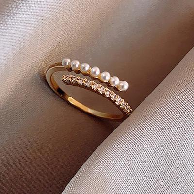 ZAKOL Korean Fashion Gold Color Round Small Zircon Open Ring Shiny Zircon Minimalist Women Daily Accessories