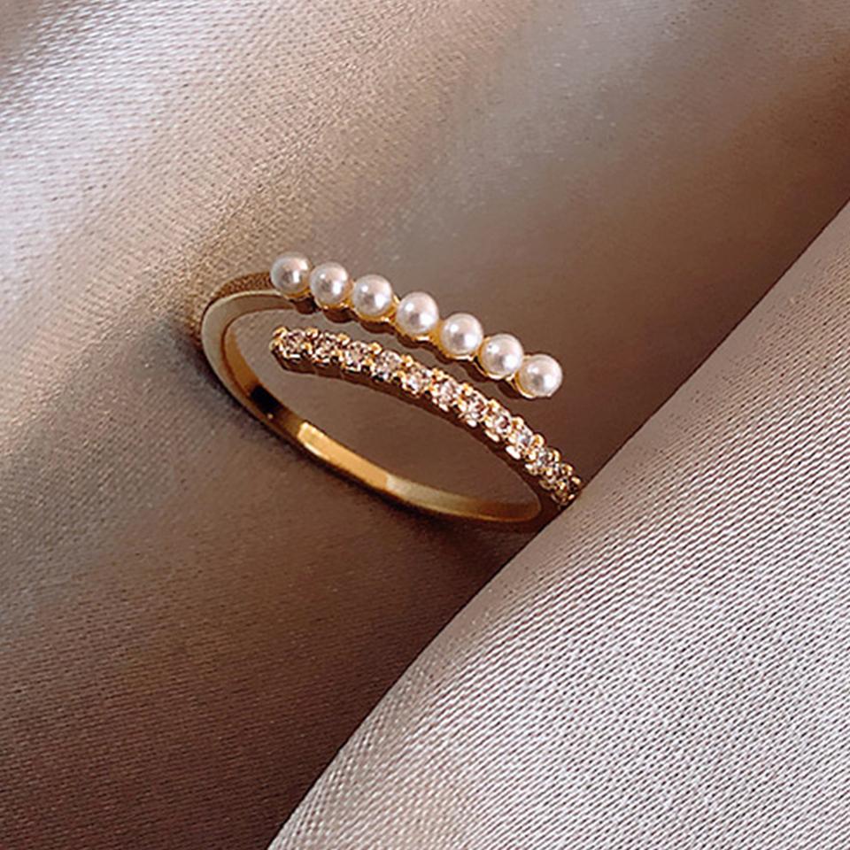 ZAKOL Korean Fashion Gold Color Round Small Zircon Open Ring Shiny Zircon Minimalist Women Daily Accessories