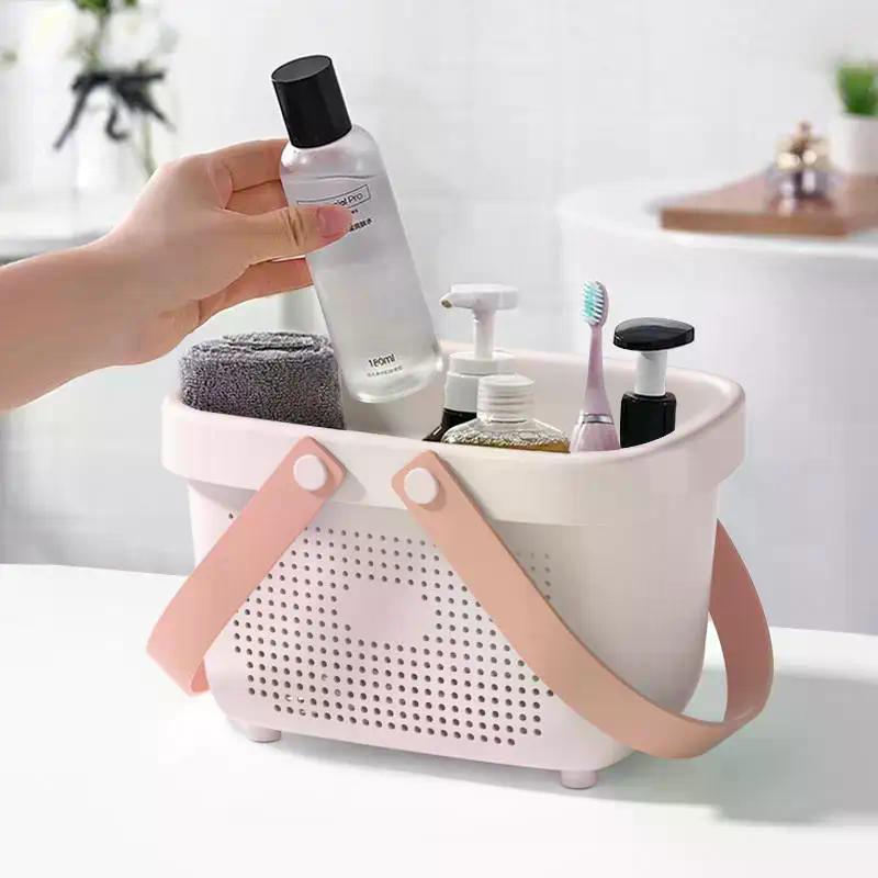 Plastic Storage Basket With Handle Portable Shower Caddy Tote Organizer Basket Bin For Bathroom Kitchen Dorm Room Bedroom, Green