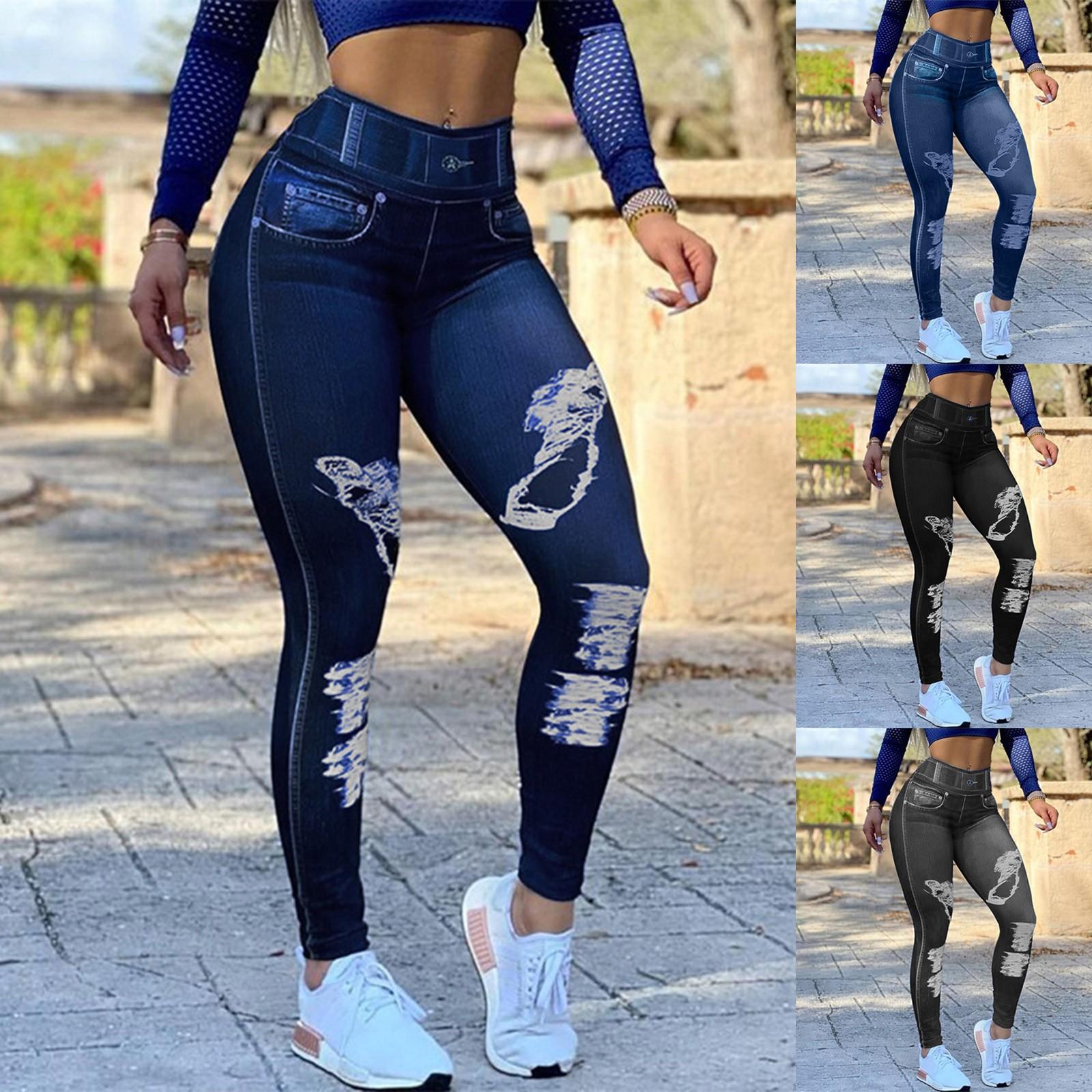 

Женские модные брюки из искусственного денима с высокой талией и высокой талией больших размеров