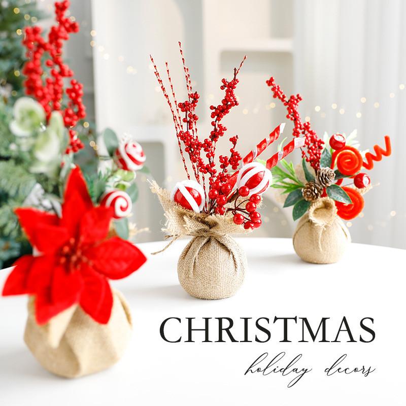 Holiday Tabletop Christmas Tree With Festive Flowers For Christmas Party Decor