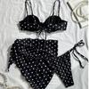 3pcs Halter 3-Piece Swimwear Dot Print Bikinis Set Beachwear Clothing Bathing Suits  Summer Season