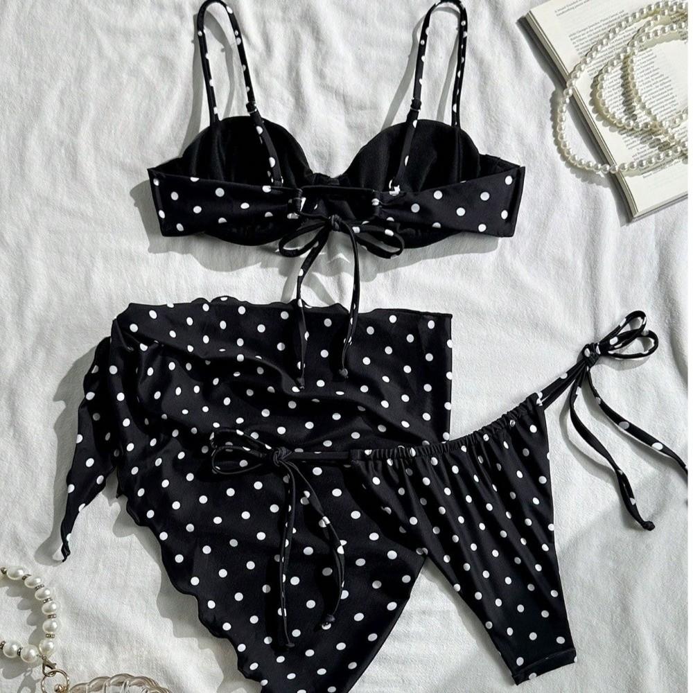 3pcs Halter 3-Piece Swimwear Dot Print Bikinis Set Beachwear Clothing Bathing Suits Summer Season