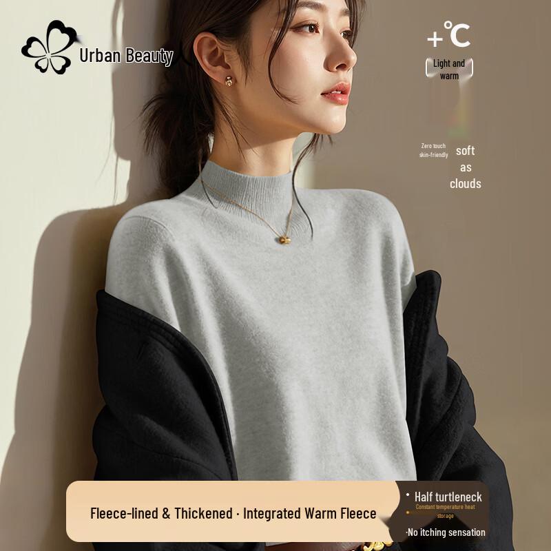 Women s Half-High Collar Fleece Lined Sweater XL