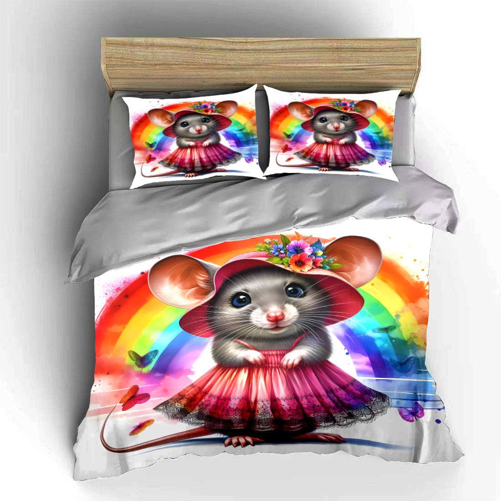 Whimsical rainbow mouse delight. Bedding sets Duvet covers Pillowcases(1* Duvet Cover 2* Pillowcases without duvet insert)