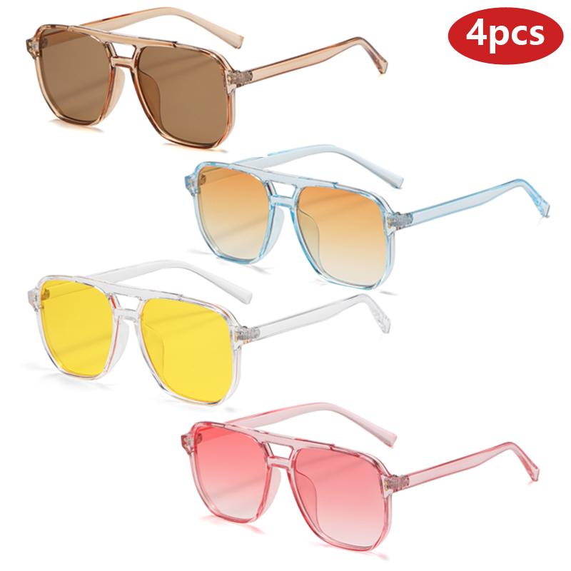 Protective Glasses 4Pcs Fashion Men Square Sunglasses Double Bridge Gradient Sun Glasses Male Colorful Lens Eyeglasses Uv400