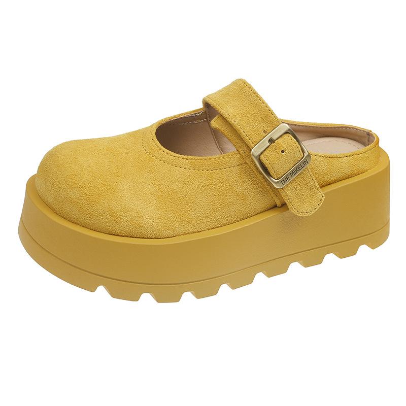 

Mori retro thick-soled bag head slippers for women s outer wear 2025 new one-word buckle lazy one pedal to increase the height by half 40 жёлтый