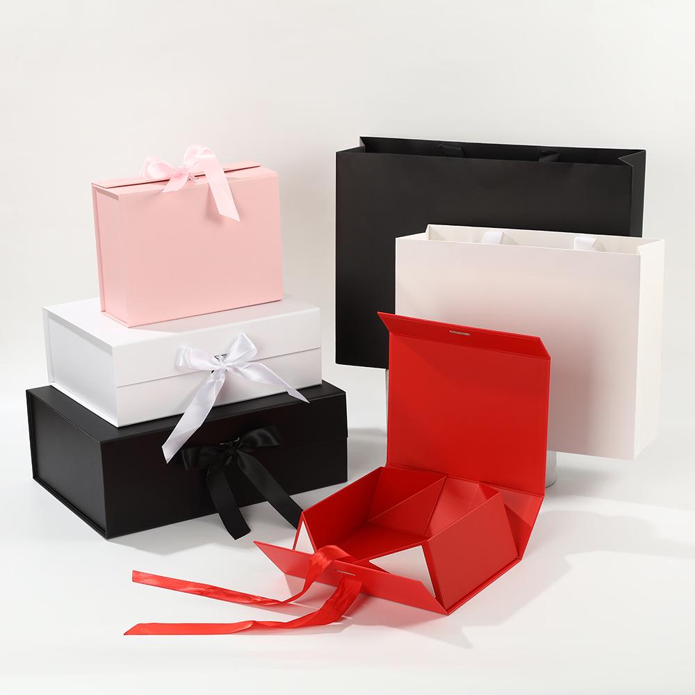 Elegant Magnetic Closure Foldable Gift Box with Bow - High-End Festival Packaging