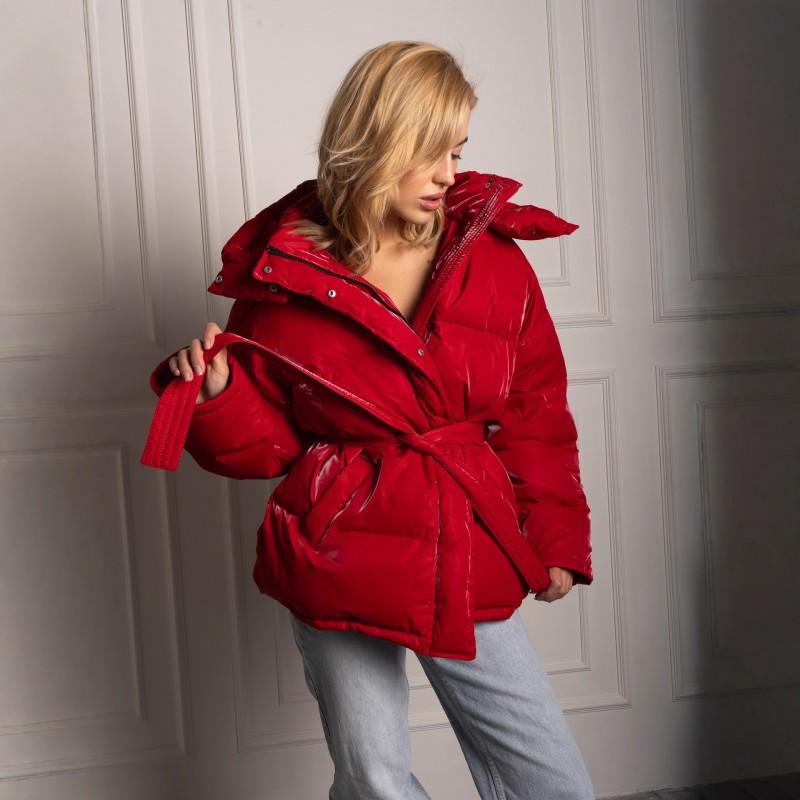 Giacca imbottita invernale da donna con cappuccio, lucida, calda, in piuma d'anatra, vestibilità slim, capospalla casual