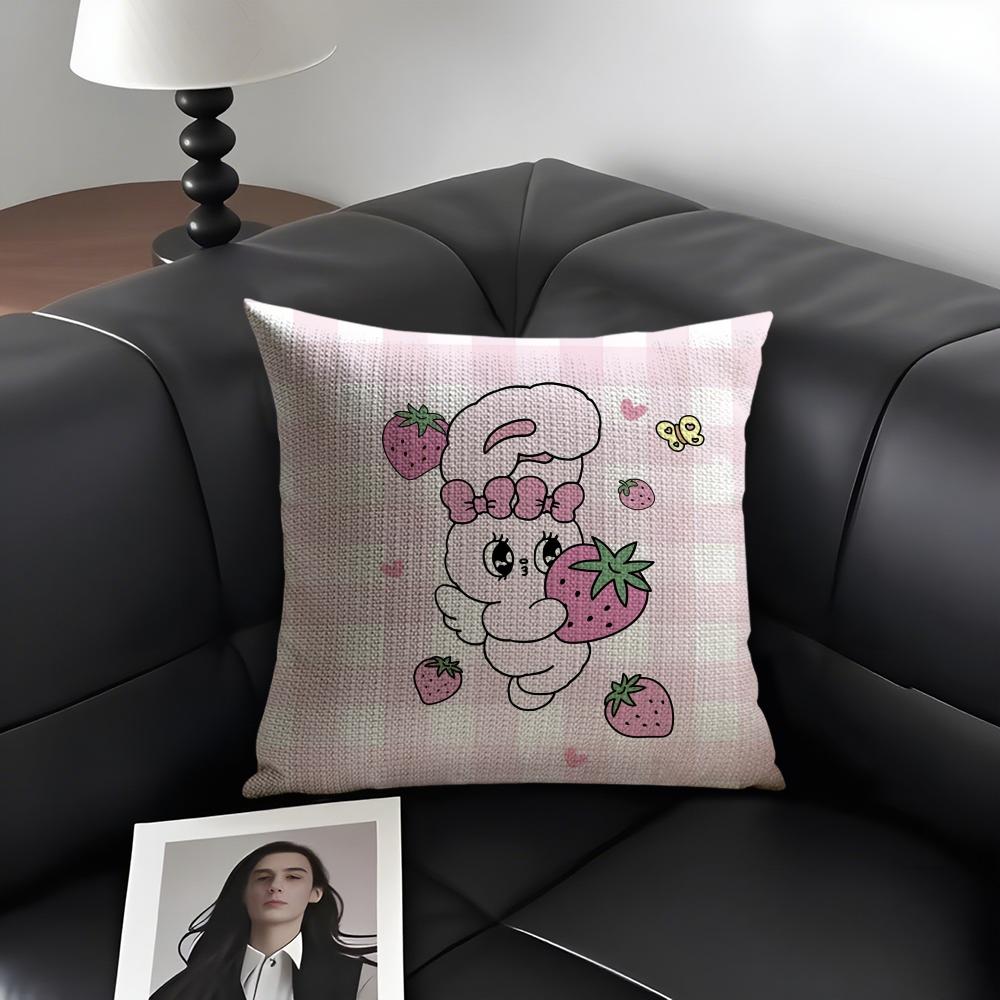 

EEsther BunnyY Pink Cute Cushion Cover Natural Linen Organic Fabric DoubleSided Printing Sofa Home Decor Gift Pillow Case 30x30cm