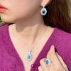 Color Treasure Three-Piece Set, Sapphire Necklace, Earrings, Slightly Inlaid Zircon Set Chain.