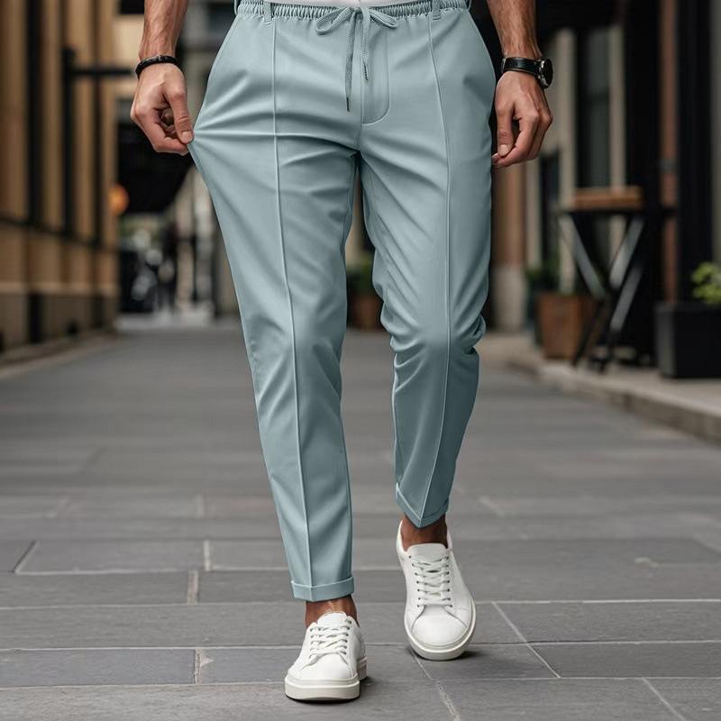 

Spring Autumn Men s Solid Color Simple Business Slim Small Foot Casual Pants XXXL зелений
