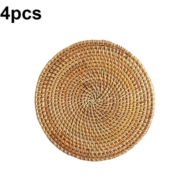 1/4pcs 20cm Round Rattan Woven Placemat Heat Resistant Pot Mat Anti Scald Table Mat Non Slip Coaster for Kitchen Dining Table