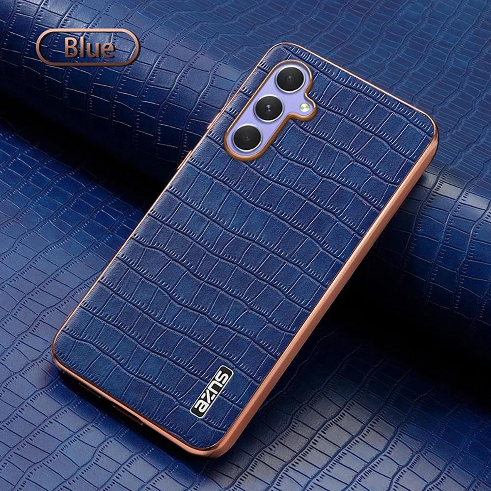 Luxury Crocodile Leather Phone Case for Samsung Galaxy A55 A35 A25 A15 A05S 54 34 14 M14 Shockproof Electroplat Frame Soft Cover