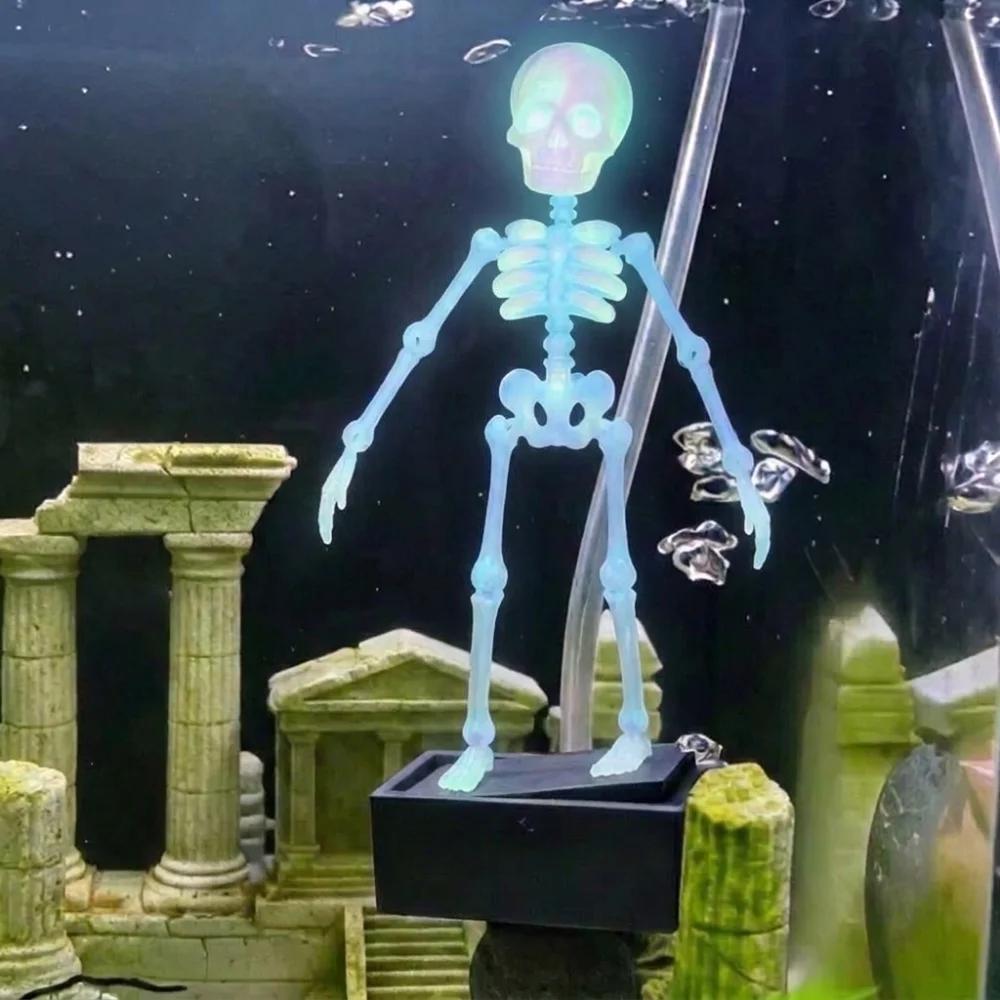3D Printed Dancing Skeleton Aquarium Bubbler Plastic with Air Tube Fish Tank Dance Skull with Air Tube Dynamic Skeleton Bubbler