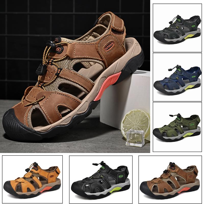 Summer Men'S Sandals Classic Leather Sandals Fashion Outdoor Hiking Fishing Shoes Light Breathable Non-Slip Beach Sandals 38-48
