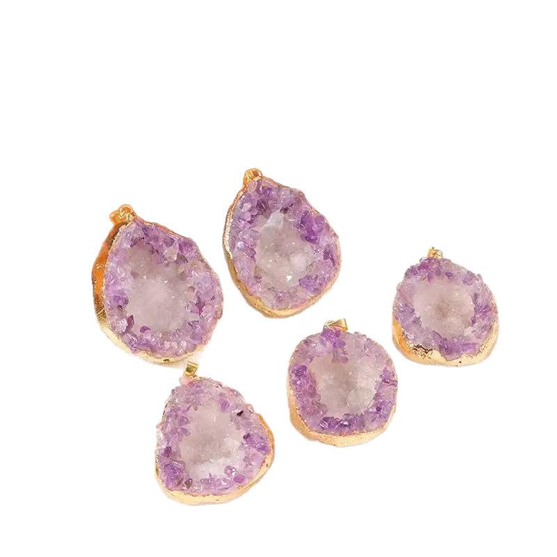 Crystal Necklace With Geometric Design And Amethyst Pendant For Summer Fashion Jewelry