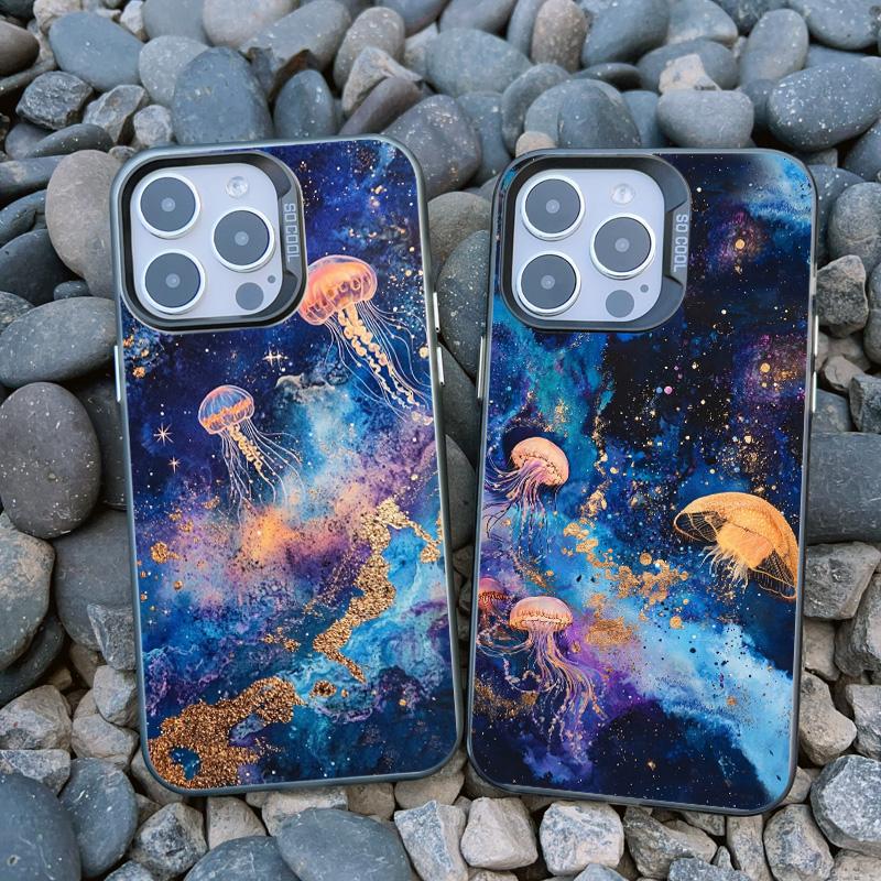 Marine Creature Jellyfish Phone Case For iPhone 16 15 Pro Max Plus 14 13 Mini 12 11 Pro Max Shockproof Laser Back Cover Fundas