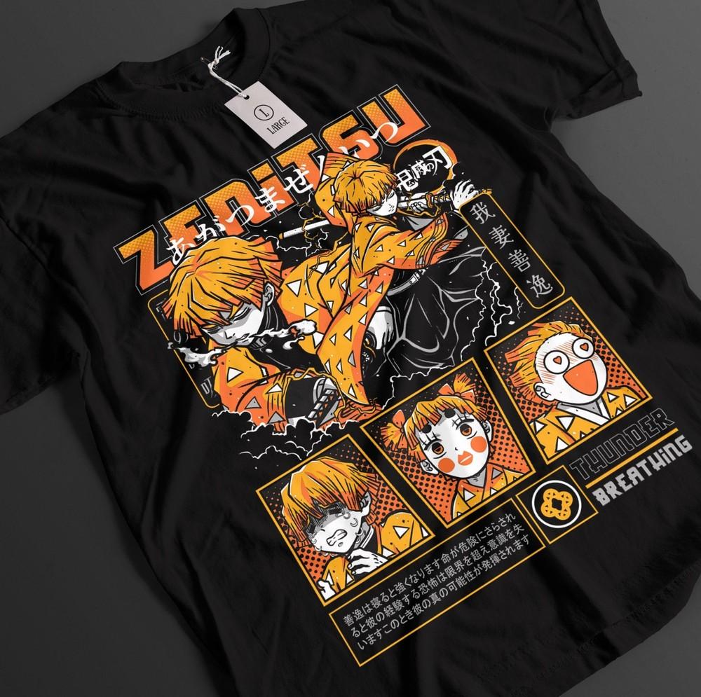 Demon Slayer Shirt Zenitsu T-Shirt Tanjiro KNY Anime Kaigaku Top Akaza Muzan Tee