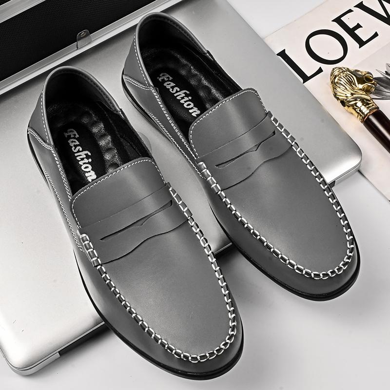 

Fashion Breathable Casual Shoes Office 2024 New Fashion Luxury Brand Loafers Men Slip-on Leather Black Business Leather Shoes Flat Shoes 46 серый