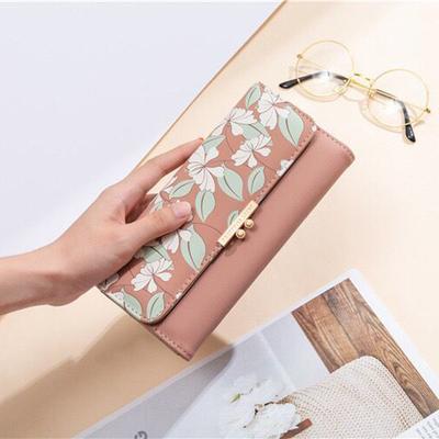 Damen Geldbörsen Floral Frischer Stil Multi-Karten Clutch, Lange Geldbörse, Kartenhalter, Lederclip, Münzfach