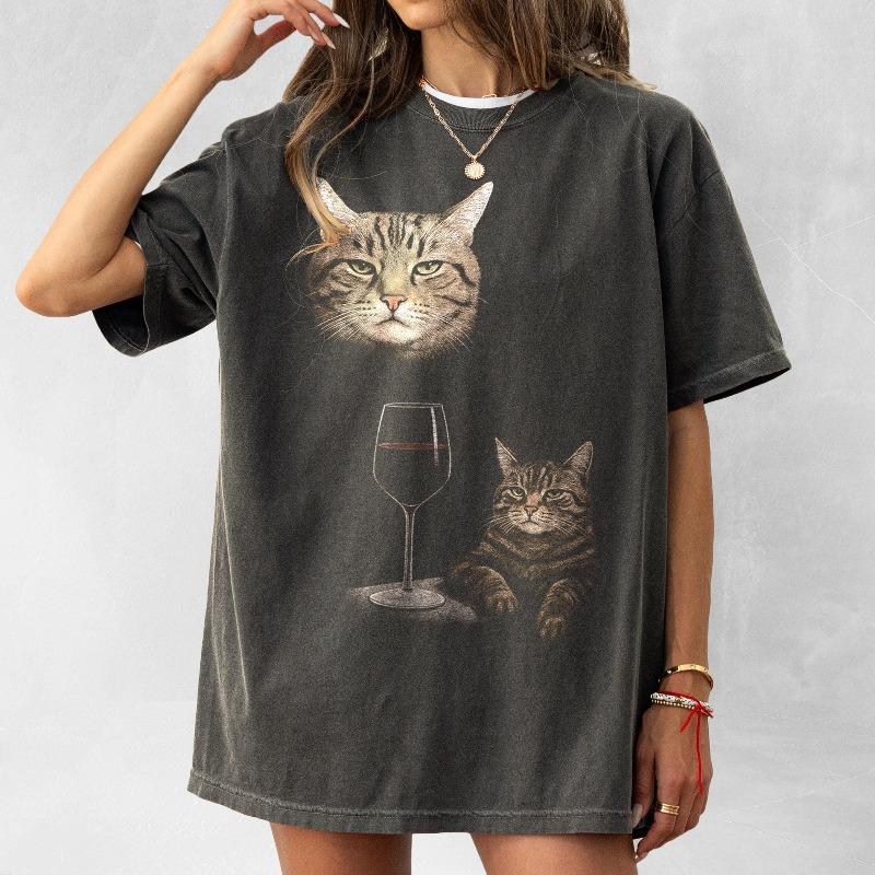 Funny Wine Cat Dank Meme Tee Shirt Gift For Unisex And Unisex Unhinged Clothes Silly Cats Tshirt Goofy Ahh Tshirt